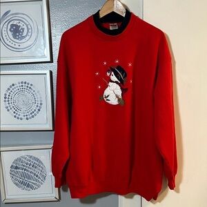 Vtg 90s Christmas Snowman Sweatshirt Size XL Snow Holidays Santa Tree USA